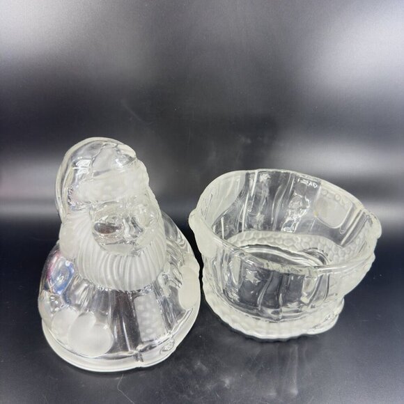 Gorham Holiday Traditions Crystal Glass Clear Santa Treat Jar Frosted Germany - Picture 6 of 13